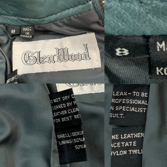Glen Wood Vintage Soft Leather Skirt 8 Green Mini Angled Front Zip Pocket Retro - Picture 5 of 12
